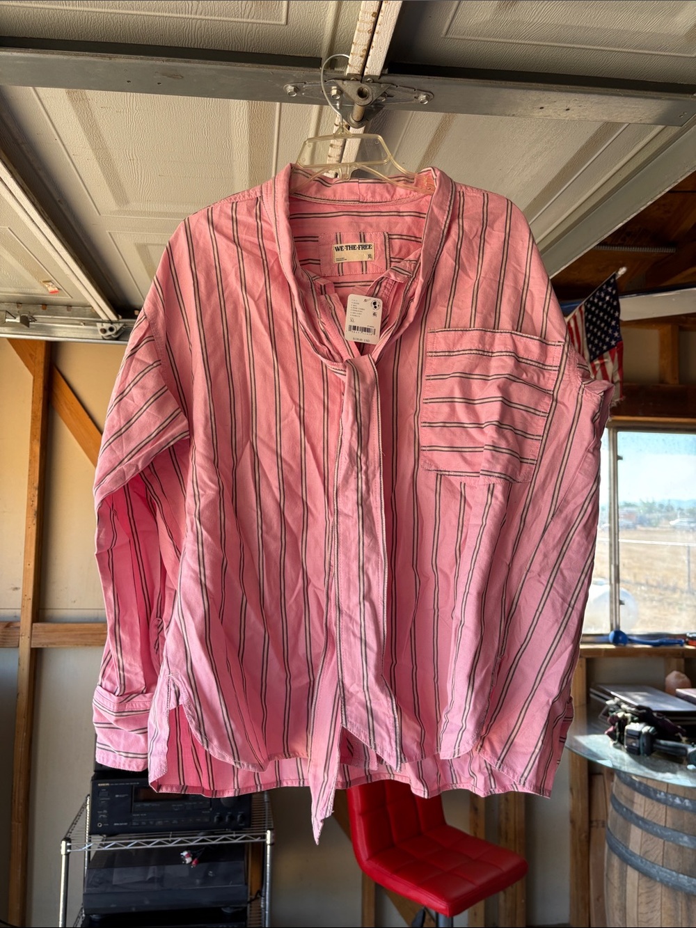 We The Free Pink Striped Collared Shirt
